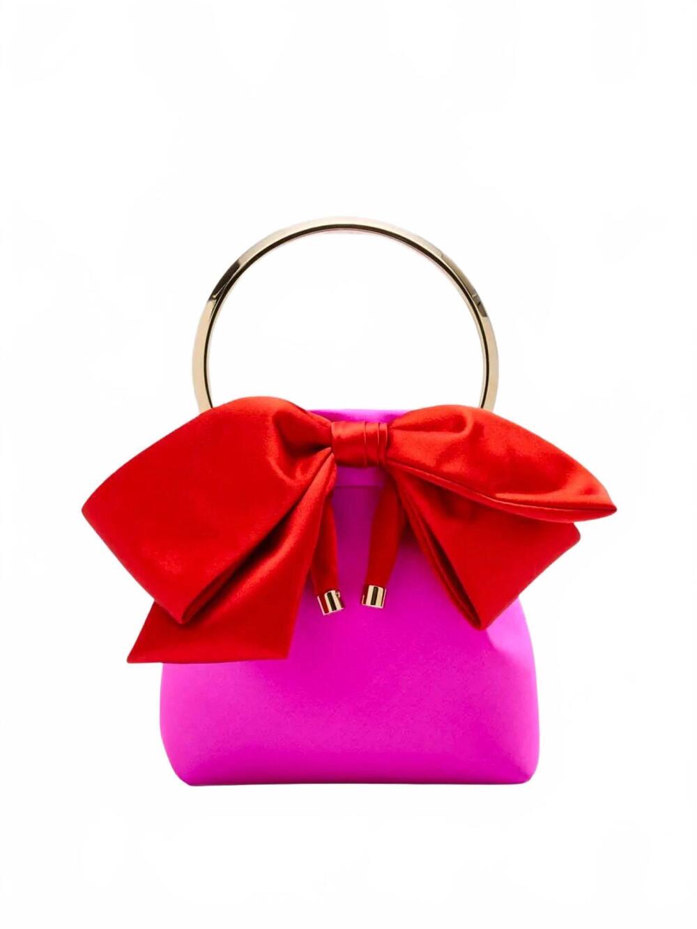 NEW JIMMY CHOO women's bon bon bow bucket satin top-handle bag in pink